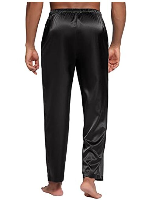 Ekouaer Men's Silk Satin Pajama Pants Soft Long Sleep Bottoms Pj Lounge Pant with Pockets (S-XXL)