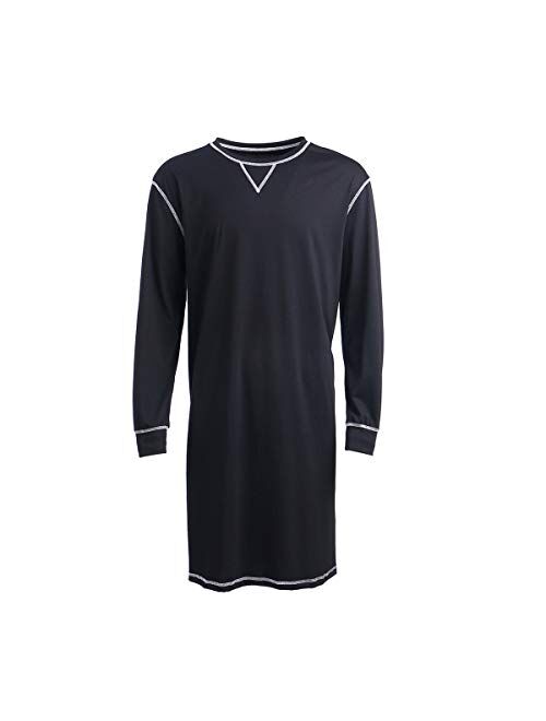 SCEINRET Men's Nightshirt Long Sleeve Crewneck Cotton Sleep Shirt Comfy LooseNightgown Nightwear S-XXL