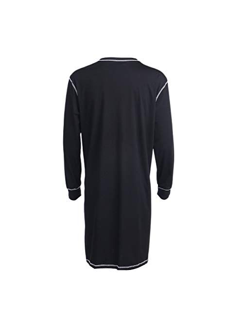 SCEINRET Men's Nightshirt Long Sleeve Crewneck Cotton Sleep Shirt Comfy LooseNightgown Nightwear S-XXL