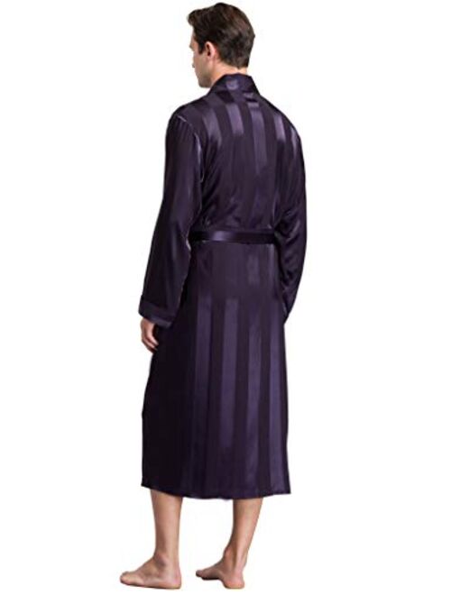 Lonxu Mens Silk Satin Bathrobe Robe Nightgown_Big and Tall S~3XL Plus_Gifts 