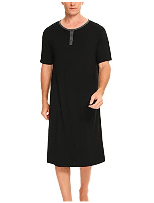 SWOMOG Men's Nightshirt Soft Nightgown Short Sleeve Big & Tall Comfy Loose Henley Sleepshirt
