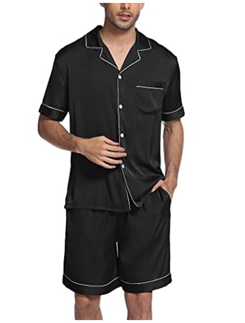 Ekouaer Men's Satin Pajamas Shorts Sets Button-Down Short Sleeve PJ Sets Sleepwear Loungewear Nightwear
