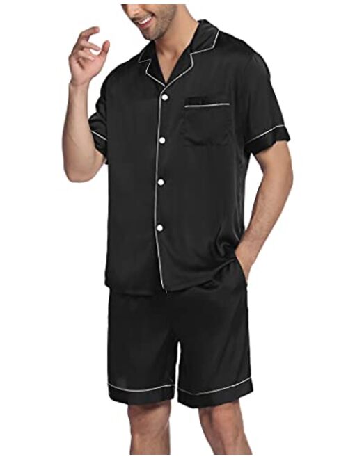 Ekouaer Men's Satin Pajamas Shorts Sets Button-Down Short Sleeve PJ Sets Sleepwear Loungewear Nightwear