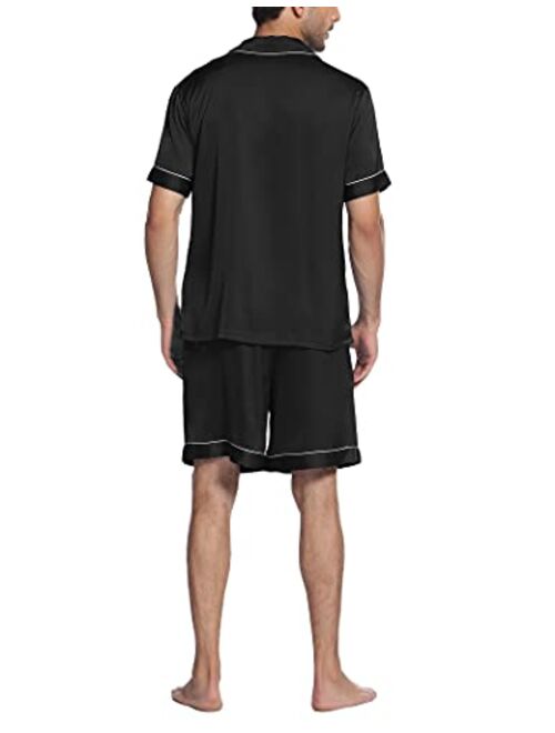 Ekouaer Men's Satin Pajamas Shorts Sets Button-Down Short Sleeve PJ Sets Sleepwear Loungewear Nightwear