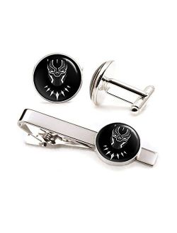 SharedImagination Black Panther Cufflinks, The Avengers Jewelry, Shield Tie Clip, Superhero Wedding Party and Groomsmen Gift Gifts, Geek