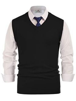 Mens V-Neck Knitted Sweater Vest Solid Plain Sleeveless Pullover Knitwear