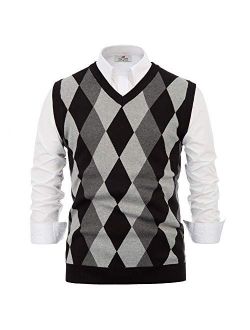 Mens Casual Argyle Sweater Vest V-Neck Sleeveless Pullover Knitwear Vests