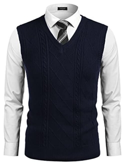 Men's Slim Fit V-Neck Sweater Vest Pullover Sleeveless Sweaters Cable Knitted with Ribbing Edge