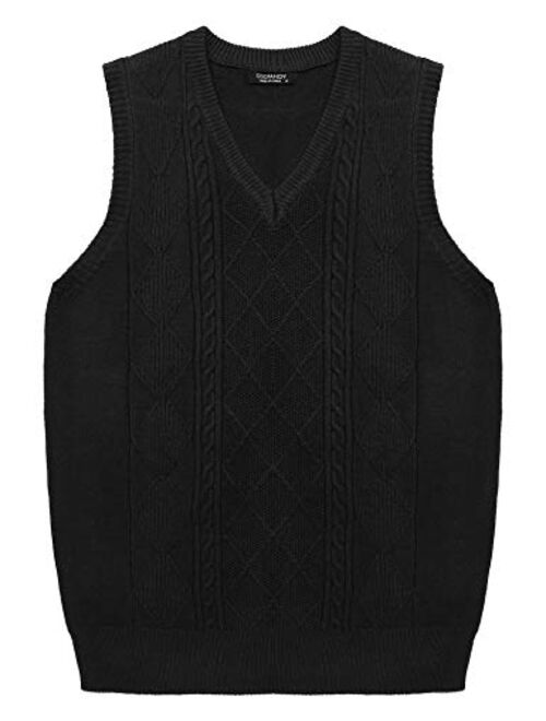 COOFANDY Men's Slim Fit V-Neck Sweater Vest Pullover Sleeveless Sweaters Cable Knitted with Ribbing Edge