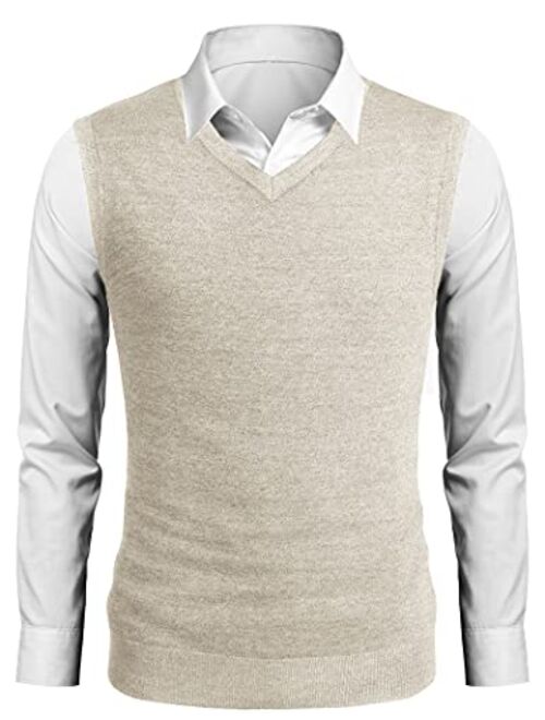 COOFANDY Mens Casual Sweater Vest Lightweight V-Neck Solid Knit Vest