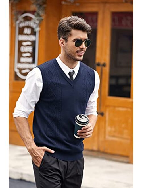 COOFANDY Mens Slim Fit V-Neck Cable Knit Sweater Vest with Front Button 