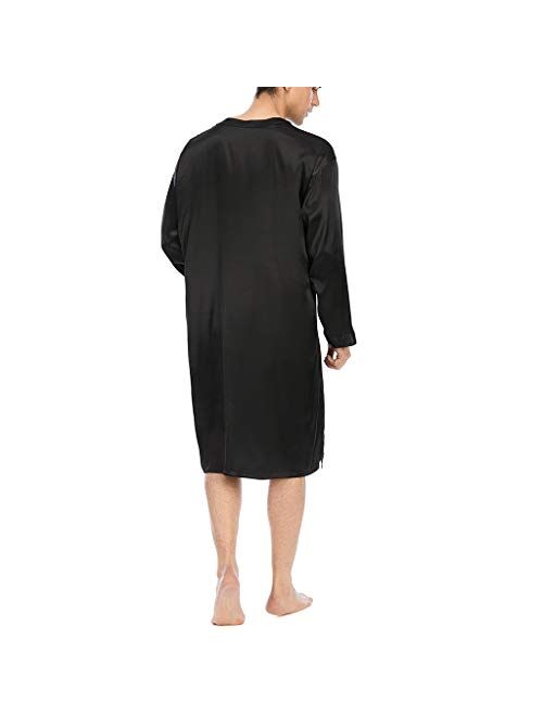 ZYX Men's Nightgown Long Sleeve Comfy Soft Sleepwear Plain Nightgown Pajamas L-3XL (Color : Black, Size : XXX-Large)
