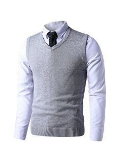 LTIFONE Mens Vest Sweater V Neck Sleeveless Pullover Business Slim Fit