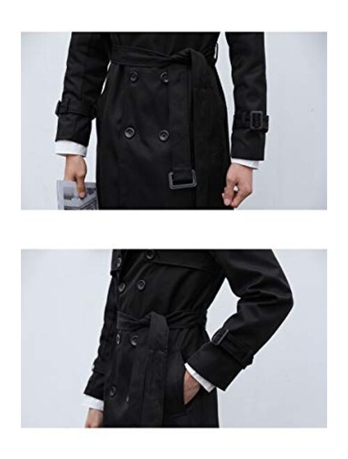 Men's Double Breasted Trench Coat Casual Lapel Long Sleeve Windbreaker Jacket