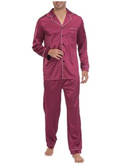 Indefini Men's Satin Pajama Set Button Down Silky Pj Sets Sleepwear Loungewear, Size S-2XL