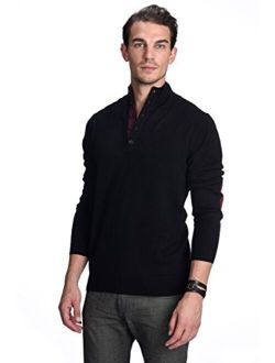 State Cashmere Men's Button Up Mock Neck Sweater 100% Pure Cashmere Long Sleeve Polo Quarter Collar Pullover