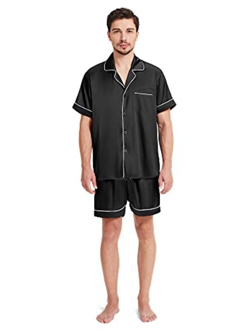 SIORO Silk Satin Pajamas Set Lightweight Short Sleeve and Shorts Soft PJ Set Sleepwear M-XXL