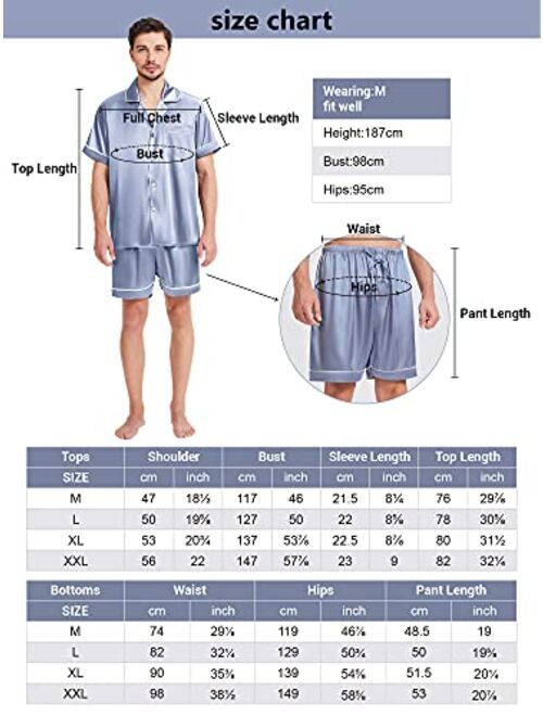 SIORO Silk Satin Pajamas Set Lightweight Short Sleeve and Shorts Soft PJ Set Sleepwear M-XXL