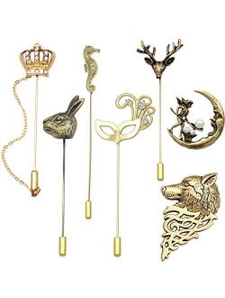RechicGu Pack 7pcs Men Wedding Stick Lapel Pin Brooch Badge Animal Opera Mask Crown Angel Fairy for Suit Shirt Tie Hat Scarf Fashion Jewelry Gift