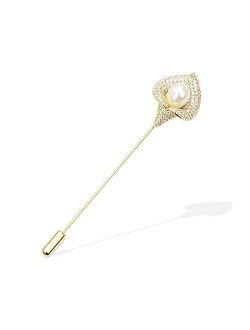 OBONNIE Crystal Rhinestone Calla Lily Floral Boutonniere Lapel Stick Pin Brooch Cardigan Scarf Tie Pin