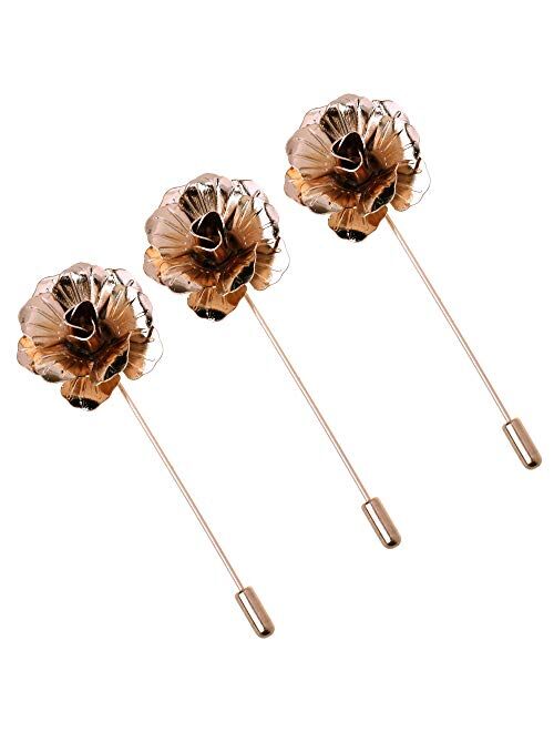 COSMOS Pack of 3 Men's Suit Metal Rose Lapel Flower Pin