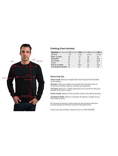JENNIE LIU Men's 100% Pure Cashmere Long Sleeve Pullover Crewneck Sweater