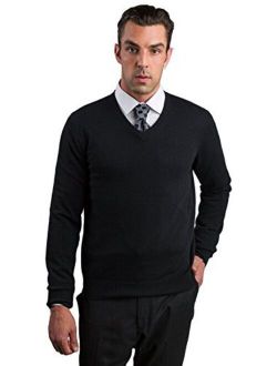 JENNIE LIU Men's 100% Pure Cashmere Long Sleeve Pullover V Neck Sweater