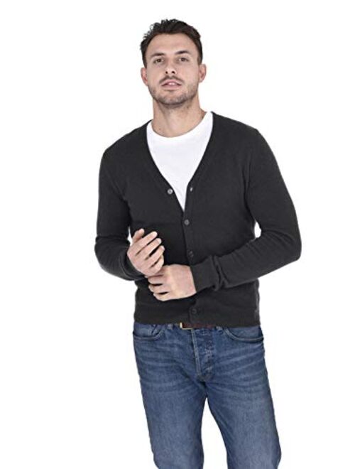 Cashmeren Men's Button Down Cardigan 100% Pure Cashmere Classic Knit V-Neck Sweater