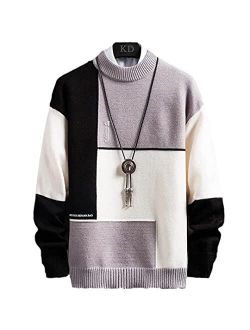 Winter Cashmere Warm Sweater Men Turtleneck Mens Pullover Patchwork Slim Fit Sweaters Tops