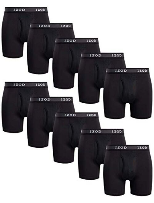 IZOD Men's Underwear - Performance Long Leg Boxer Briefs with Mesh Functional Fly (10 Pack)