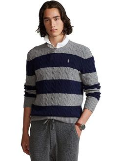 Striped Cable-Knit Wool-Cashmere Sweater