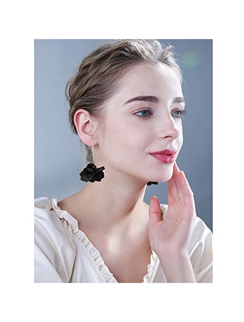 D.Rosse Boho Rose Petal Dangle Resin Earrings - Long Drop Acrylic Tiered Flower Earrings - Statement Exaggerated Floral Tassel Earrings for Women and Girls