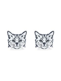 Chic Bijoux Stud Cat Earrings for Women – Made with 925 Sterling Silver for Sensitive Ears - Gift Idea for Women, Hypoallergenic Jewelry