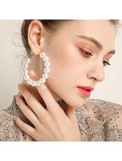 Pearl Hoop Earrings for Women Fashion Pearl Hoops Drop Dangle Earrings Gifts for Women…