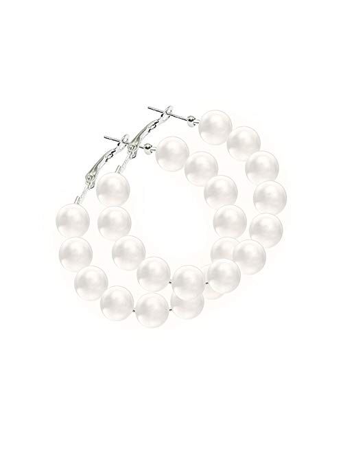 Pearl Hoop Earrings for Women Fashion Pearl Hoops Drop Dangle Earrings Gifts for Women…