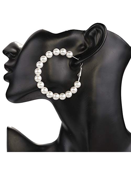 Pearl Hoop Earrings for Women Fashion Pearl Hoops Drop Dangle Earrings Gifts for Women…