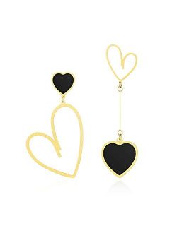 Jertom 14K Gold Plated Mismatch Asymmetry Heart Drop Dangle Earrings Stud, Love Dangly Earrings for Women Girls