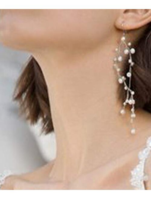 Denifery Earrings Dainty Bridal Earrings Bohemian Bride Unique Wedding Earrings Vine-Like Earrings Minimalist Wedding Earrings Bridal Vine Earrings Pearls Bridal Tiara