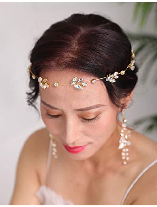 Denifery Handmade Chandelier Earrings Gold Bridal Earrings Wedding Dangle Earrings Statement Crystal and Pearl Earrings Rhinestone Earrings Jewelry for Women and Girls