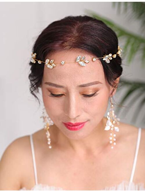 Denifery Handmade Chandelier Earrings Gold Bridal Earrings Wedding Dangle Earrings Statement Crystal and Pearl Earrings Rhinestone Earrings Jewelry for Women and Girls