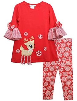 Holiday Christmas Tunic with Reindeer Applique Outfit Set
