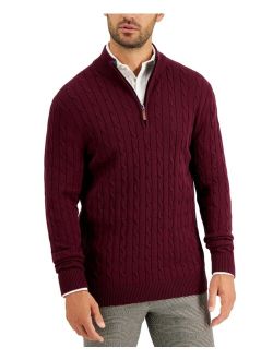 Men's Cable Knit Quarter-Zip Cotton Sweater, Created for Macy's