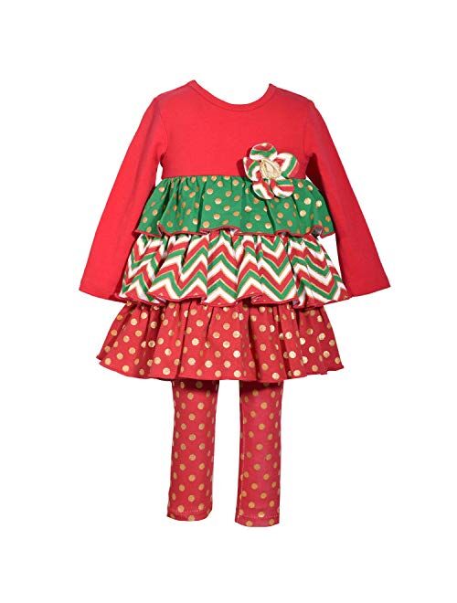 Bonnie Jean Girl's Holiday Christmas Outfit - Tiered Leggings Set