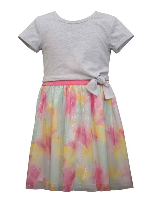 Bonnie Jean Big Girls Short Sleeve Knit Tie Front Top with Rainbow Sequin Skirt, 2 Piece