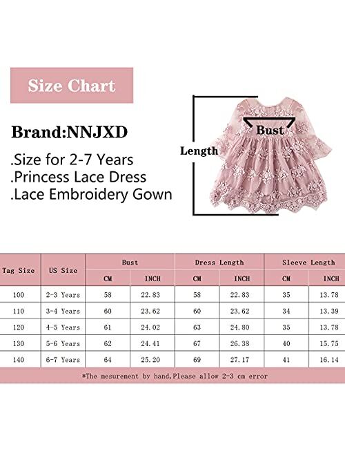 NNJXD Flower Girls Dress Girls Lace Princess Party Pageant Tulle Summer Vintage Dress