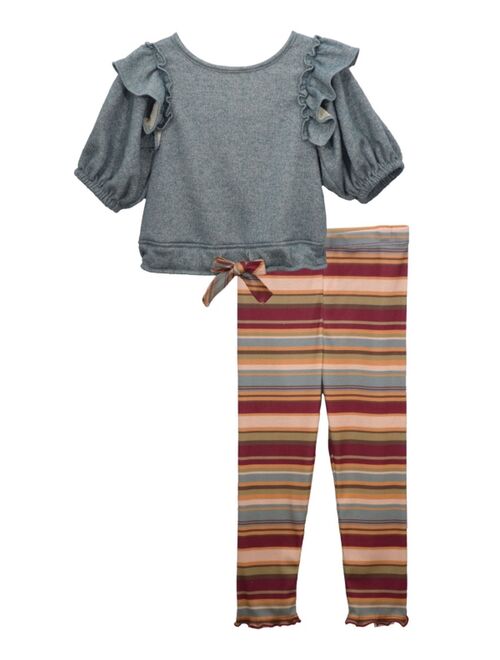 Bonnie Jean Little Girls Short Sleeved French Terry top to Striped Rib Legging Set, 2 Piece