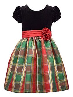 Holiday Christmas Dress - Black and Gold Plaid for Baby Girls