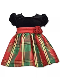 Holiday Christmas Dress - Black and Gold Plaid for Baby Girls