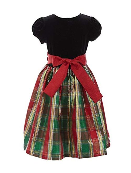 Bonnie Jean Holiday Christmas Dress - Black and Gold Plaid for Baby Girls