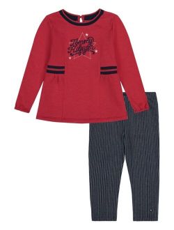 Toddler Girls Fleece A-Line Logo Tunic and Pinstriped Jeggings, 2 Piece Set